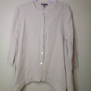 The Limited Blouse Shirt L Button Up 3/4 Sleeve Bat Wing Hem Linen Blend Tan